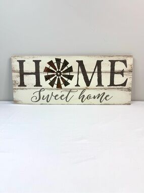 Rustic Wooden Farmhouse Wall Sign Home Sweet Home Windmill